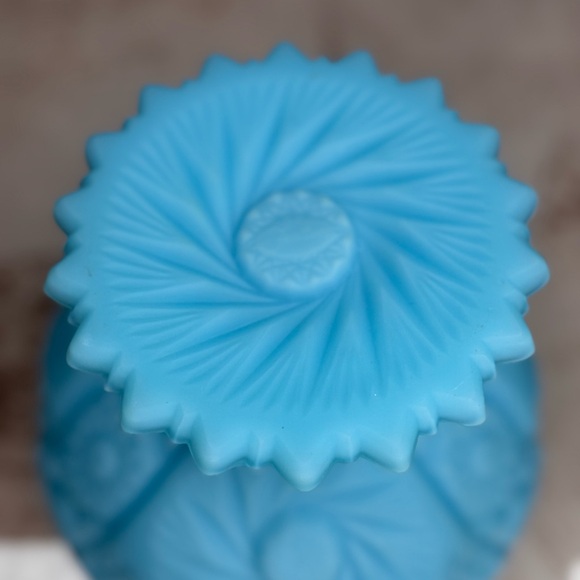 Vintage Fenton Blue Satin Glass Pedestal Compote Bowl Signed Estate - Picture 11 of 11